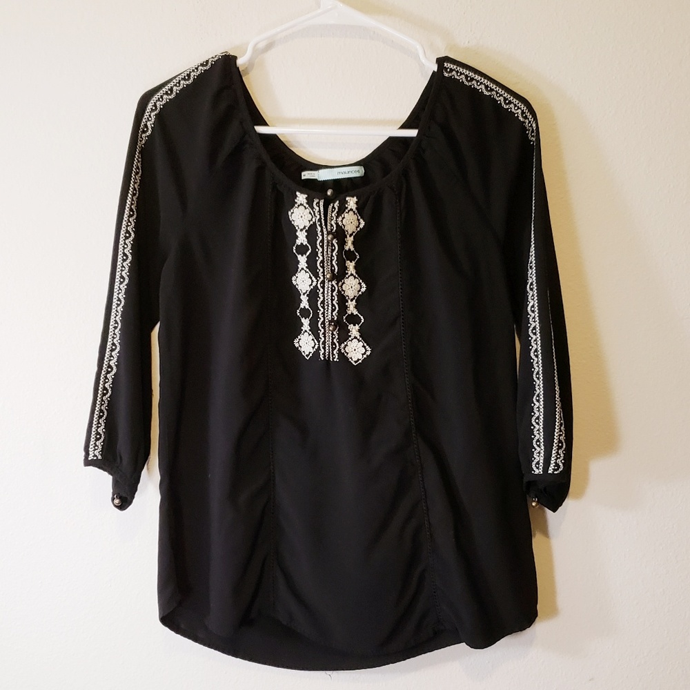 Maurices top blouse shirt black embroidered M